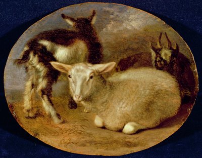 A Baby Lamb with a Kid and a Goat by Barend Graat